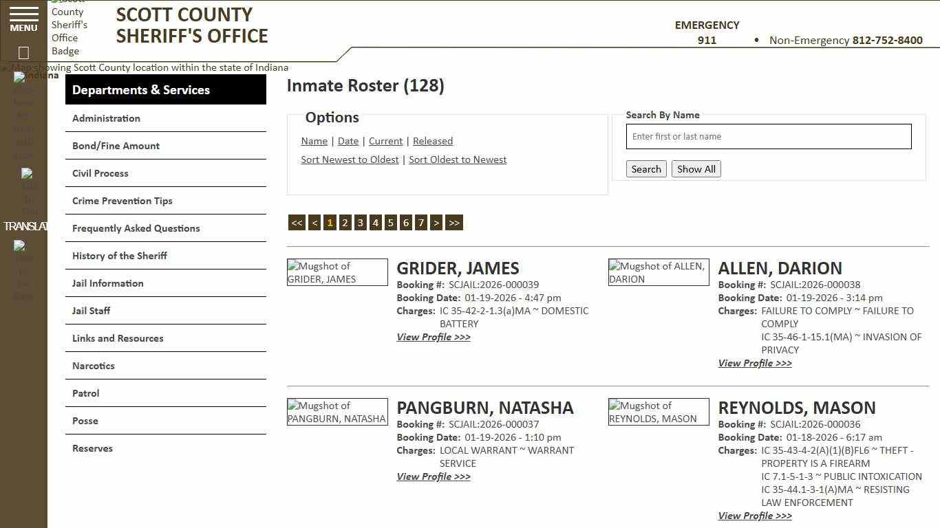 Inmate Roster - Current Inmates Booking Date Descending - Scott County Sheriff - Scottsburg, IN