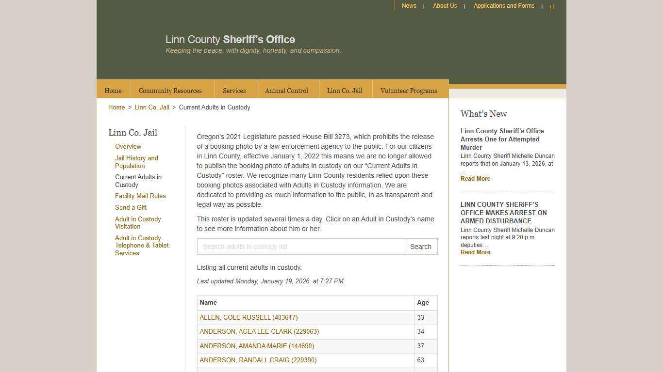 Current Adults in Custody - Linn County Sheriff's Office